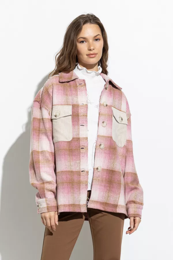 Plaid Longline Jacket with Pockets