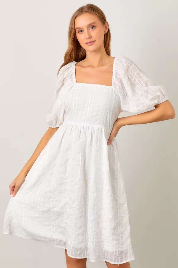 Long sleeve square neck textured midi dress